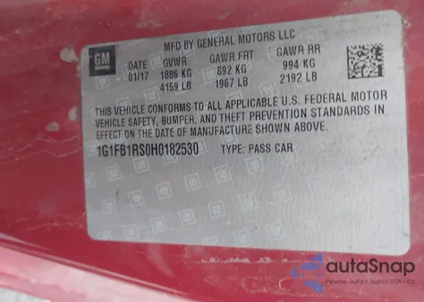 2017 Chevrolet Camaro 1Lt z USA, uszkodzony, nr VIN 1G1FB1RS0H0182530